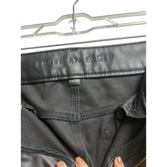 American Eagle Stretch Super High Rise Black Faux Leather Flare Pants Size 12 - Picture 6 of 12
